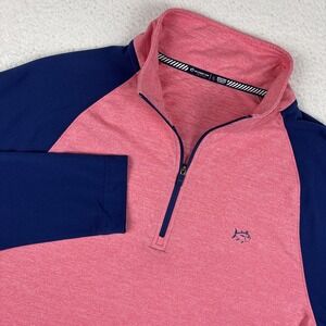 SOUTHERN TIDE Mens Performance 1/4 Quarter Zip Small Pink/Blue Stretch Pullover
